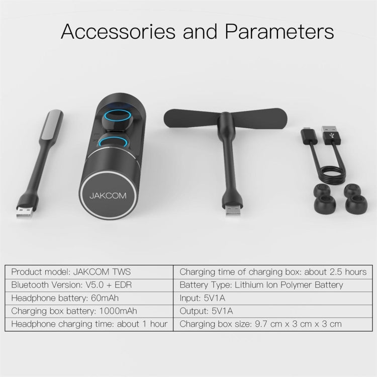 JAKCOM TWS Bluetooth 5.0 Multi-function Water-resistant Wireless Bluetooth Headset(Black)