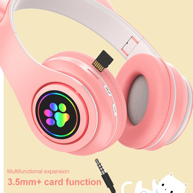 B39 Cat Ear Design LED Gradient Light Wireless Bluetooth Headset(Pink)