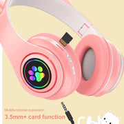 B39 Cat Ear Design LED Gradient Light Wireless Bluetooth Headset(Pink)