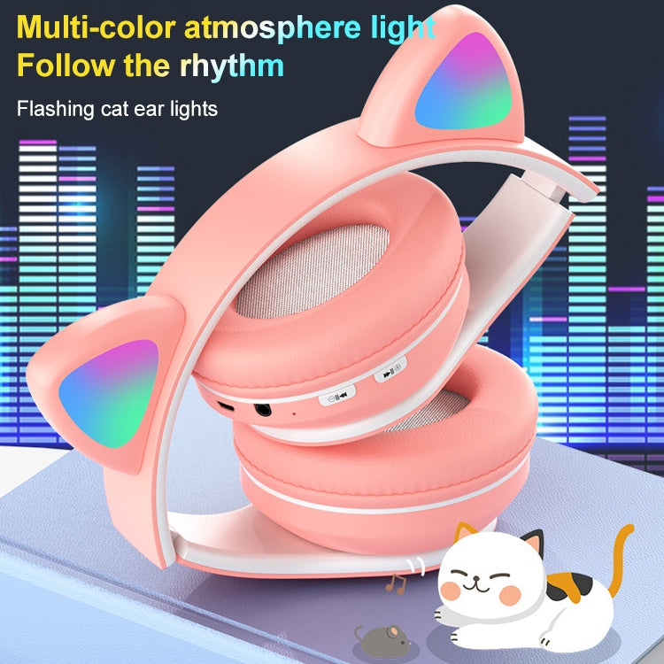 B39 Cat Ear Design LED Gradient Light Wireless Bluetooth Headset(White)