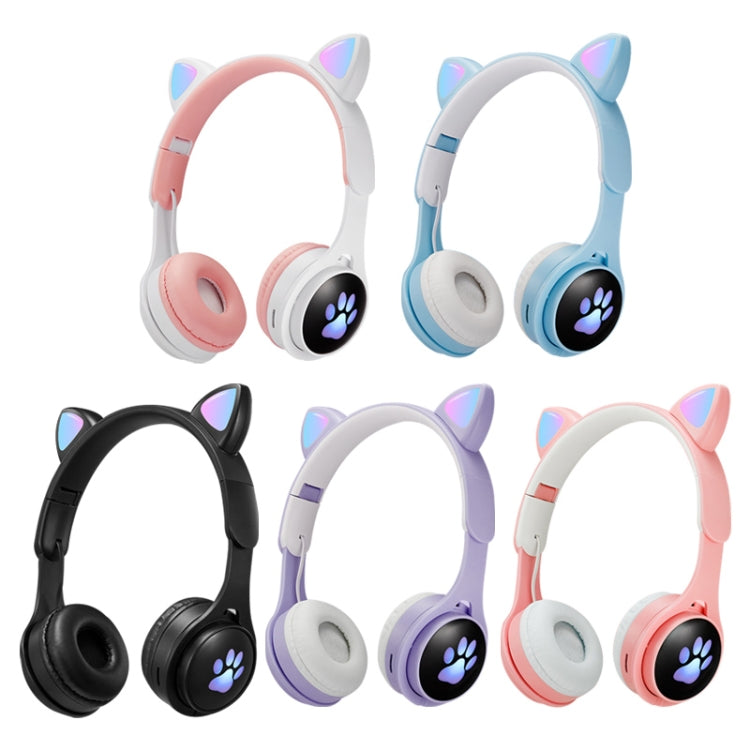 B30 Cat Paw Cat Ears Colorful Luminous Foldable Bluetooth Headset with 3.5mm Jack & TF Card Slot(White)