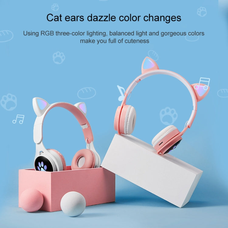 B30 Cat Paw Cat Ears Colorful Luminous Foldable Bluetooth Headset with 3.5mm Jack & TF Card Slot(Black)