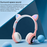 B30 Cat Paw Cat Ears Colorful Luminous Foldable Bluetooth Headset with 3.5mm Jack & TF Card Slot(Purple)