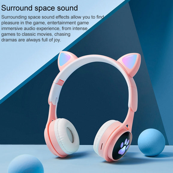 B30 Cat Paw Cat Ears Colorful Luminous Foldable Bluetooth Headset with 3.5mm Jack & TF Card Slot(Purple)