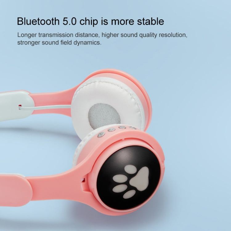 B30 Cat Paw Cat Ears Colorful Luminous Foldable Bluetooth Headset with 3.5mm Jack & TF Card Slot(Blue)