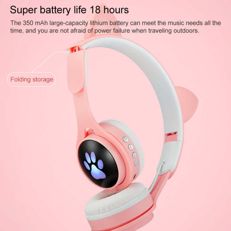 B30 Cat Paw Cat Ears Colorful Luminous Foldable Bluetooth Headset with 3.5mm Jack & TF Card Slot(Black)