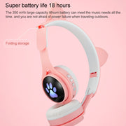 B30 Cat Paw Cat Ears Colorful Luminous Foldable Bluetooth Headset with 3.5mm Jack & TF Card Slot(White)