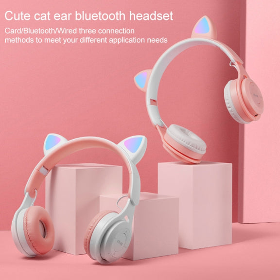 M6 Luminous Cat Ears Two-color Foldable Bluetooth Headset with 3.5mm Jack & TF Card Slot(White)