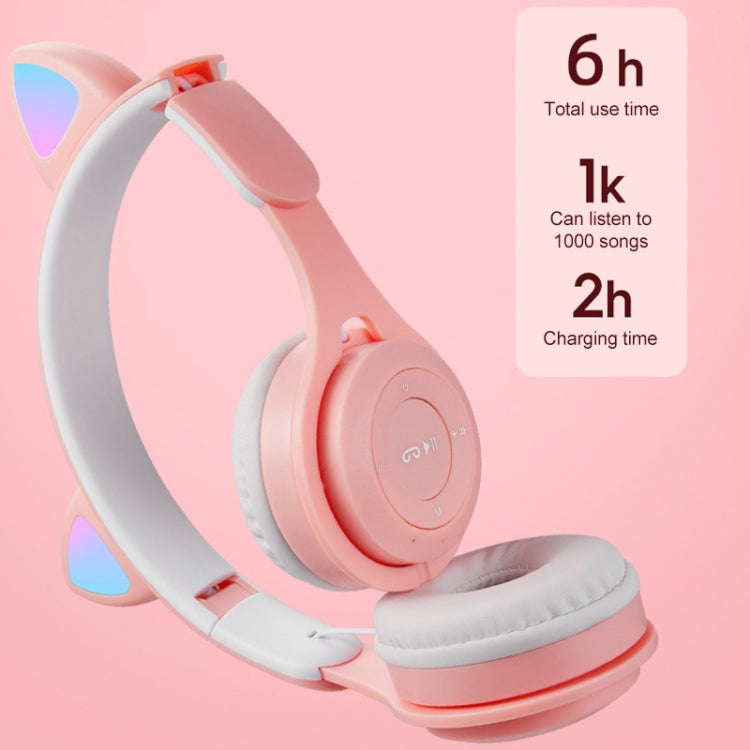 M6 Luminous Cat Ears Two-color Foldable Bluetooth Headset with 3.5mm Jack & TF Card Slot(White)
