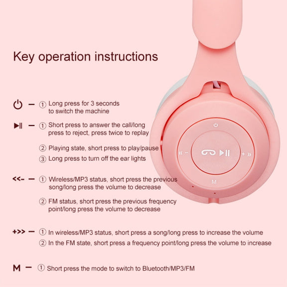 M6 Luminous Cat Ears Two-color Foldable Bluetooth Headset with 3.5mm Jack & TF Card Slot(White)