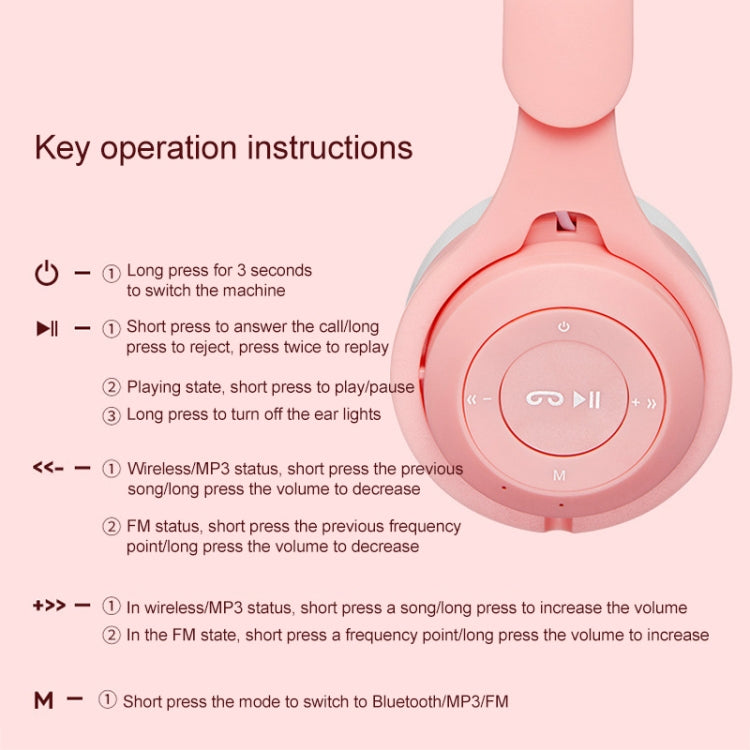 M6 Luminous Cat Ears Two-color Foldable Bluetooth Headset with 3.5mm Jack & TF Card Slot(White)