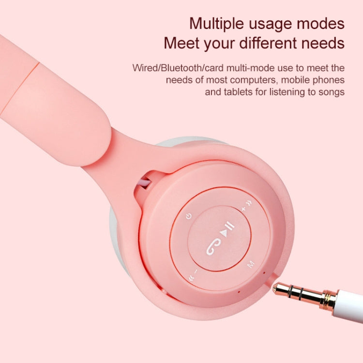 M6 Luminous Cat Ears Two-color Foldable Bluetooth Headset with 3.5mm Jack & TF Card Slot(White)