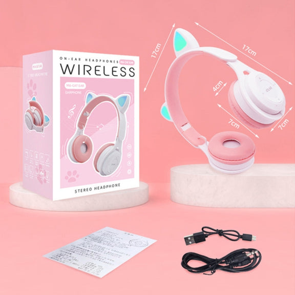 M6 Luminous Cat Ears Two-color Foldable Bluetooth Headset with 3.5mm Jack & TF Card Slot(White)