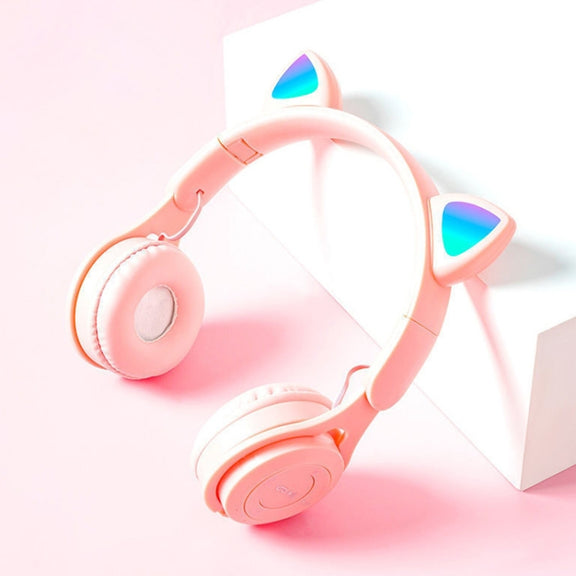 M6 Luminous Cat Ears Pure-color Foldable Bluetooth Headset with 3.5mm Jack & TF Card Slot (Pink)