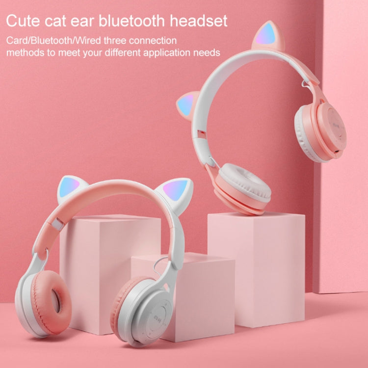 M6 Luminous Cat Ears Pure-color Foldable Bluetooth Headset with 3.5mm Jack & TF Card Slot (White)