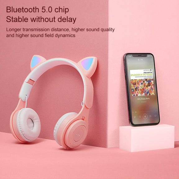 M6 Luminous Cat Ears Pure-color Foldable Bluetooth Headset with 3.5mm Jack & TF Card Slot (White)