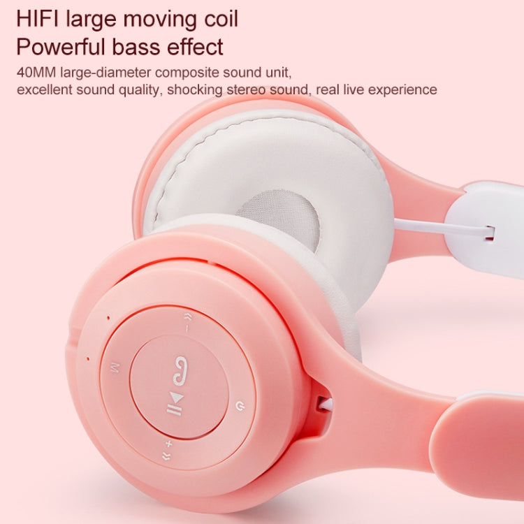 M6 Luminous Cat Ears Pure-color Foldable Bluetooth Headset with 3.5mm Jack & TF Card Slot (White)