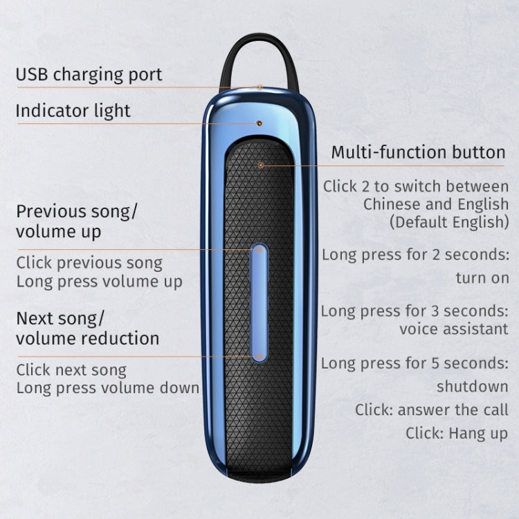E1 Smart Noise Reduction Unilateral Ear-mounted Bluetooth Earphone (White Blue)
