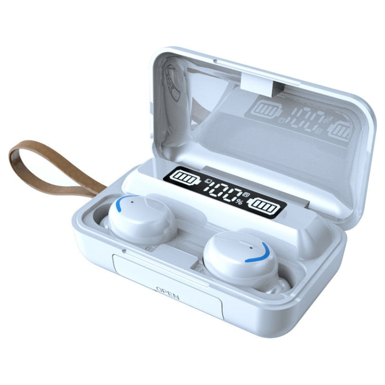 F9-5C LED Light + Digital Display Noise Reduction Bluetooth Earphone with Hand Strap(White)