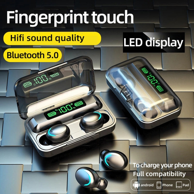 F9-5C LED Light + Digital Display Noise Reduction Bluetooth Earphone with Hand Strap(Black)