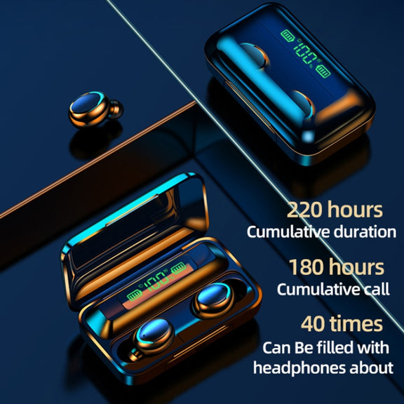 F9-5C LED Light + Digital Display Noise Reduction Bluetooth Earphone with Hand Strap(Black)