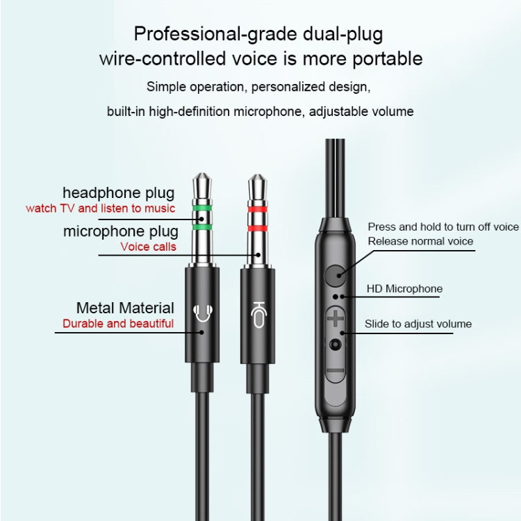 Langsdom V6 3.5mm Dual Plug Wired In-Ear Earphone with Microphone, Length: 2m (Black)