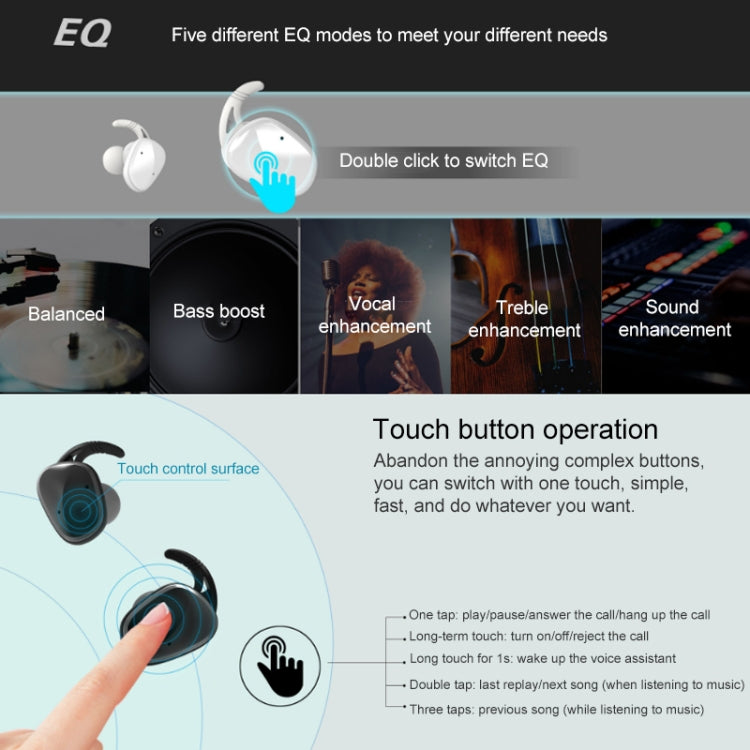 LE-703 Bluetooth 5.0 Water-resistant True Wireless Sports Bluetooth Earphone (White)