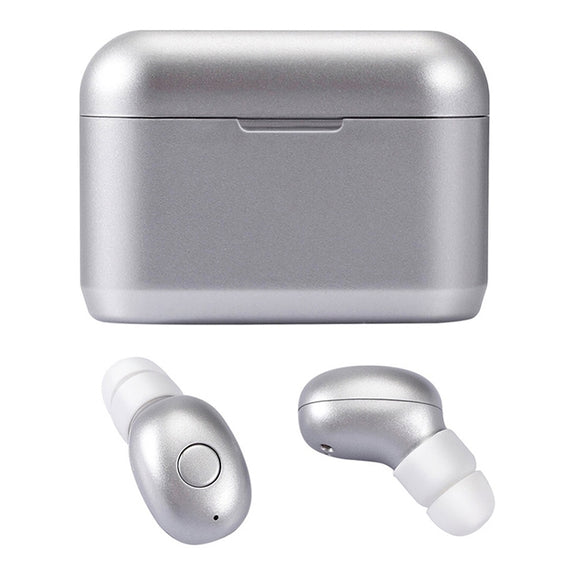DT-4 IPX Water-resistant Bluetooth 5.0 Wireless Bluetooth Earphone with 350mAh Magnetic Charging Box, Support for Calling(Silver)