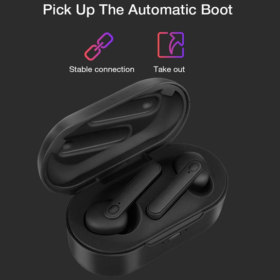 DT-5 IPX Water-resistant Bluetooth 5.0 Wireless Bluetooth Earphone with Magnetic Charging Box, Support Call & Power Bank Function(Black)