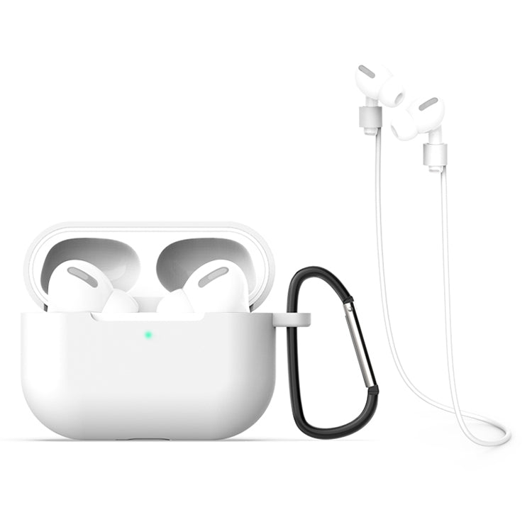 For AirPods Pro 3 in 1 Silicone Earphone Protective Case + Hook + Anti-lost Rope Set(White)