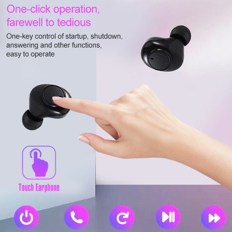 DT-15 Wireless Two Ear Bluetooth Headset Supports Touch & Smart Magnetic Charging & Power On Automatic Pairing (Black)