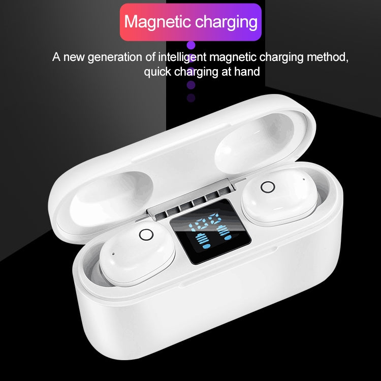Dt-18 Wireless Two Ear Bluetooth Headset With 2000mAh Charging Cabin & Touch & Intelligent Magnetic Suction Charging (White)