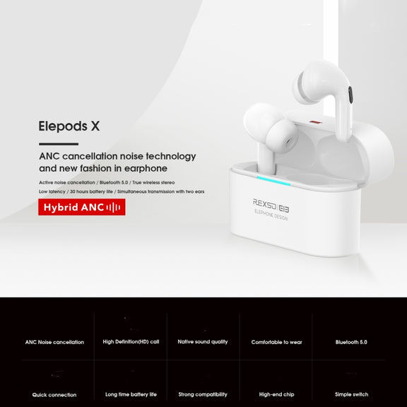 ELEPHONE Elepods X Wireless ANC Noise Cancellation Bluetooth 5.0 Earphone with Charging Box(Black)