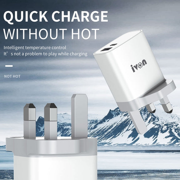 IVON AD52 18W USB-C / Type-C + USB Dual Port PD Fast Charge(EU Plug)