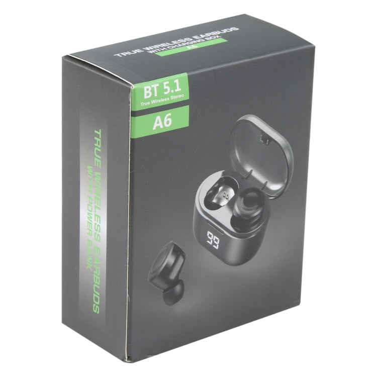 A6 Bluetooth 5.0 True Wireless Bluetooth Earphone with Charging Box(Black)