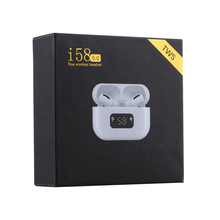 i58 TWS Bluetooth 5.0 Touch Wireless Bluetooth Earphone for IOS System Equipment, with Magnetic Attraction Charging Box & Smart Digital Display, Support Siri(White)