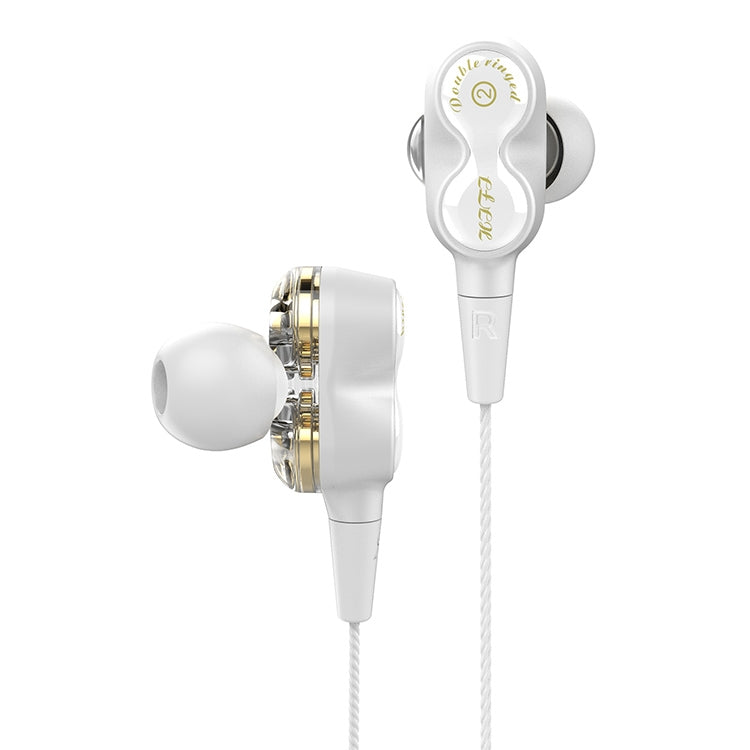 D12 1.2m Wired In Ear 3.5mm Interface Stereo Wire-Controlled HIFI Earphones Dual-motion Loop Running Game Music Headset With Packaging(White)
