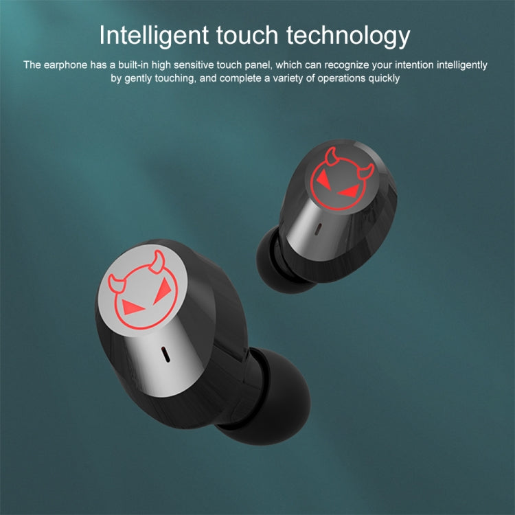M23 Little Devil Pattern Intelligent Noise Reduction Touch Bluetooth Earphone with Three-screen Battery Display & Mirror Charging Box, Support HD Call & Siri (Red)