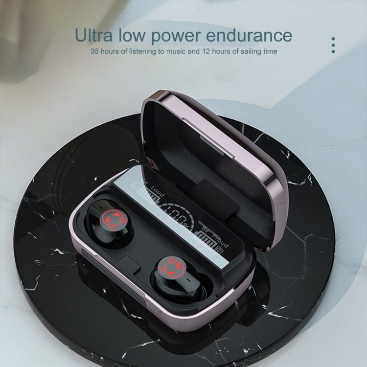 M23 Little Devil Pattern Intelligent Noise Reduction Touch Bluetooth Earphone with Three-screen Battery Display & Mirror Charging Box, Support HD Call & Siri (Pink)