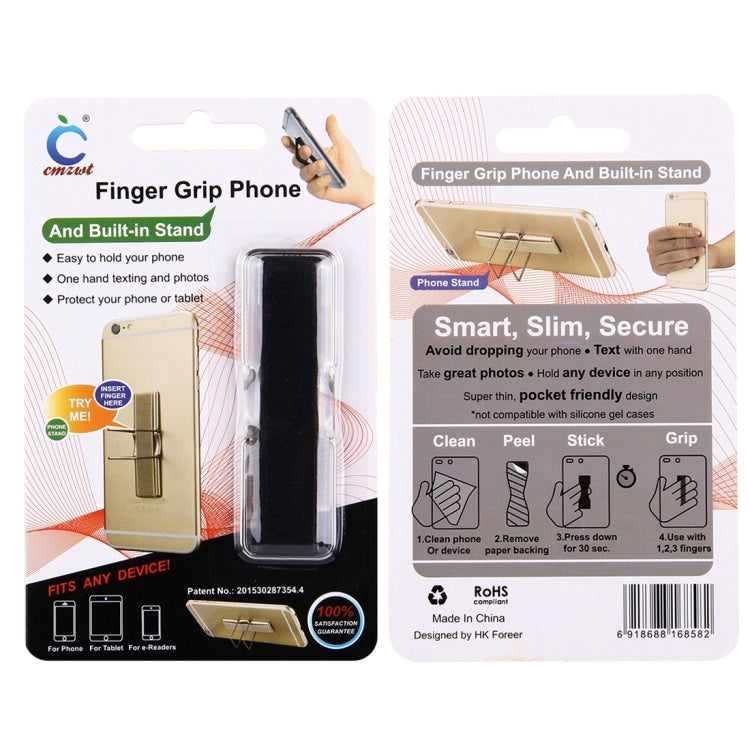 2 in 1 Adjustable Universal Mini Adhesive Holder Stand + Slim Finger Grip, Size: 7.3 x 2.2 x 0.3 cm(Black)