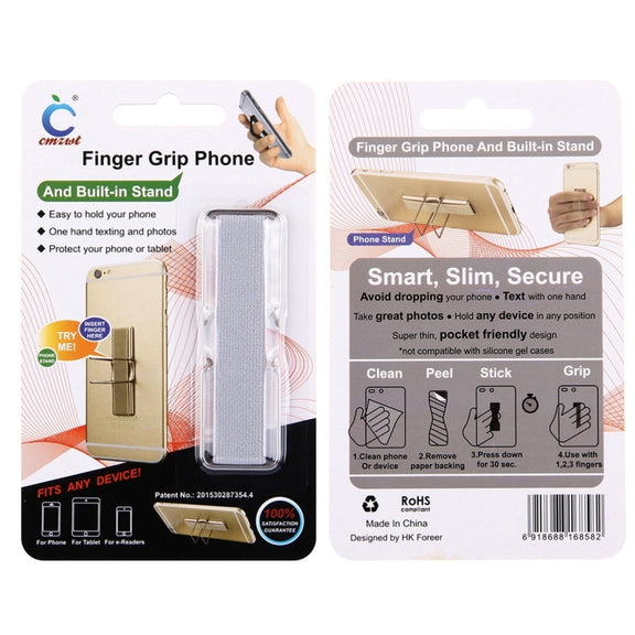 2 in 1 Adjustable Universal Mini Adhesive Holder Stand + Slim Finger Grip, Size: 7.3 x 2.2 x 0.3 cm(Silver)