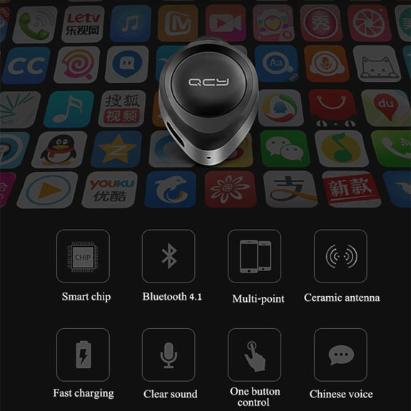 QCY J11 Universal Driving Wireless Bluetooth 4.1 Earphone with Mic for Smart Phones or Other Bluetooth Devices, Effective Bluetooth Distance: 10M(Black)