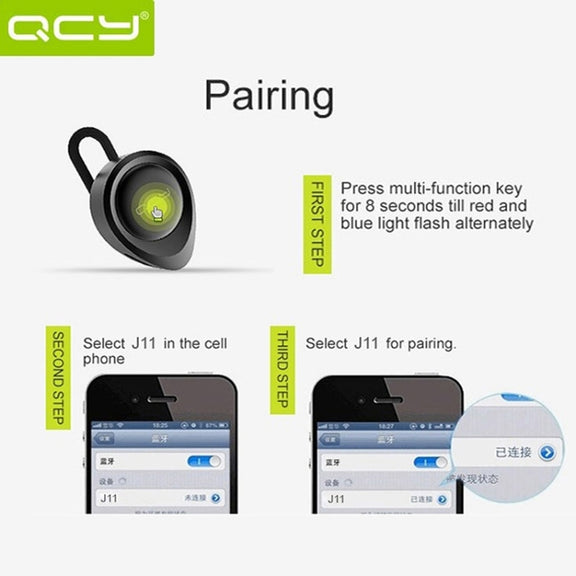QCY J11 Universal Driving Wireless Bluetooth 4.1 Earphone with Mic for Smart Phones or Other Bluetooth Devices, Effective Bluetooth Distance: 10M(Black)
