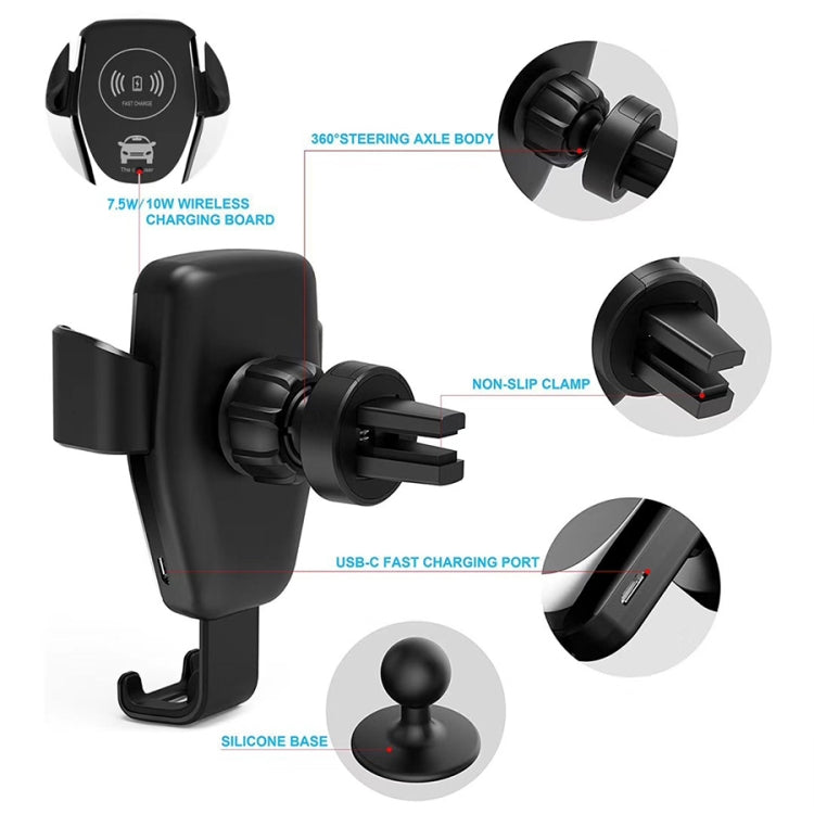 C6 Gravity Induction Car Qi Wireless Charger Fast Charging Air Vent Phone Holder(Black)