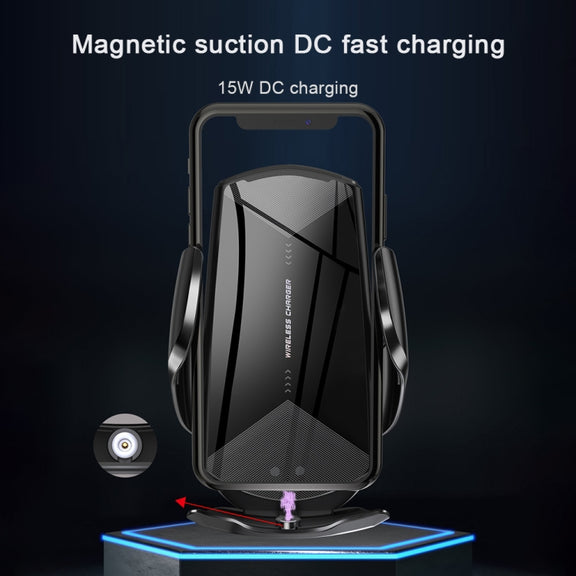 Q2 15W Universal Rotation Infrared Induction Magnetic Car Wireless Charging Mobile Phone Holder with Micro USB + 8 Pin + Type-C / USB-C Magnetic Connector(Black)