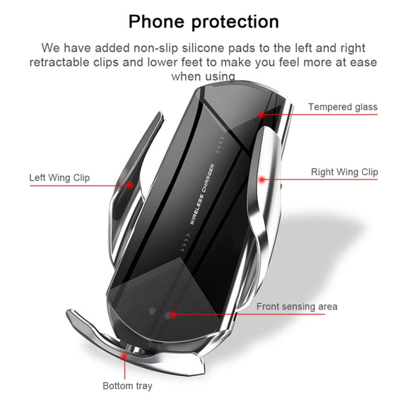 Q2 15W Universal Rotation Infrared Induction Magnetic Car Wireless Charging Mobile Phone Holder with Micro USB + 8 Pin + Type-C / USB-C Magnetic Connector(Black)