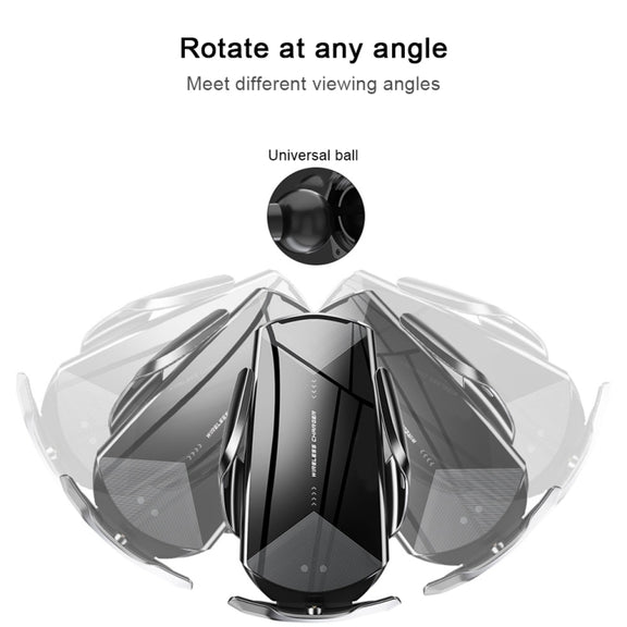 Q2 15W Universal Rotation Infrared Induction Magnetic Car Wireless Charging Mobile Phone Holder with Micro USB + 8 Pin + Type-C / USB-C Magnetic Connector(Black)