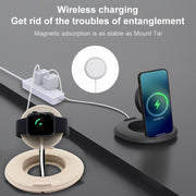 2 in 1 Silicone Desktop Wireless Charger Telescopic Stand For iPhone / Watch Wireless Charger (Beige White)