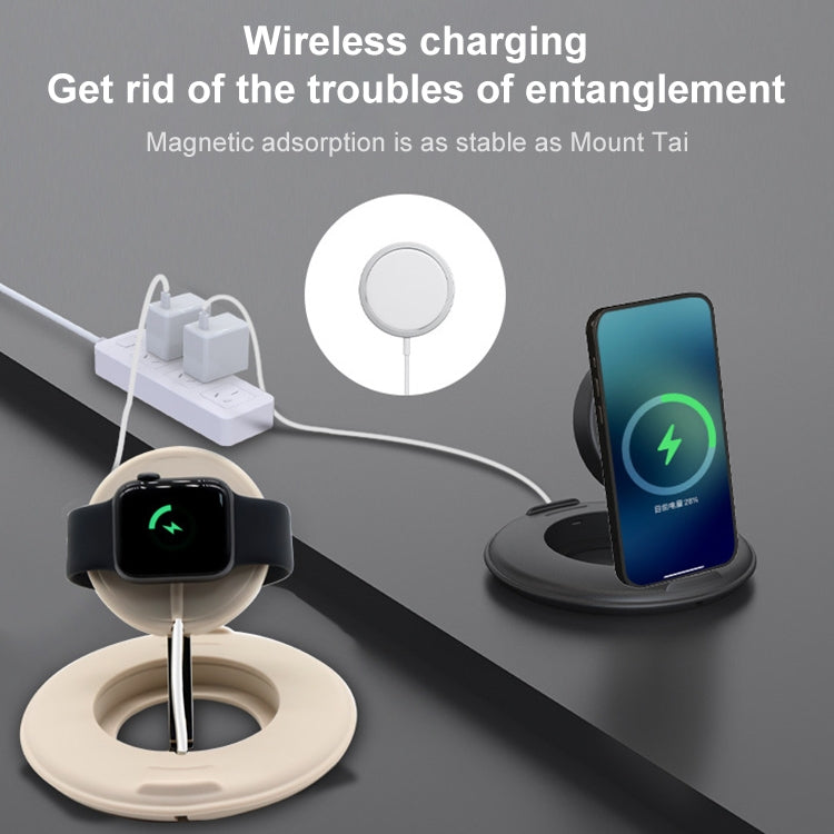 2 in 1 Silicone Desktop Wireless Charger Telescopic Stand For iPhone / Watch Wireless Charger (Pink)