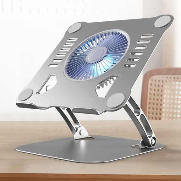 R-JUST HZ22 Dual-purpose Desktop Fan Aluminum Alloy Laptop  Bracket with Light(Silver)